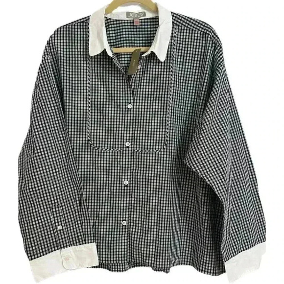 J. Crew Plus Womens Shirt 3XL Cotton Poplin Bib Pajama Top Button-Up - Picture 1 of 7